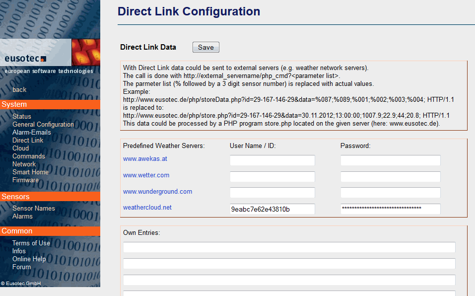 Eusotec Direct Link Configuration