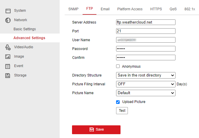 FTP Webcam FTP Settings